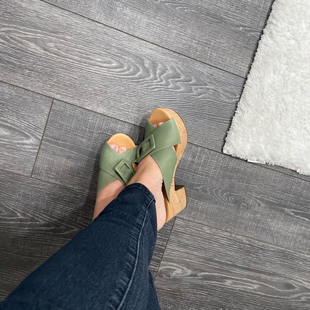 Chocolate Blu Galaxy Criss Cross Platform in Sage Green